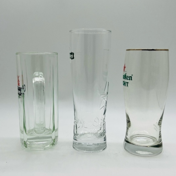 SET OF 3 HEINEKEN & HEINEKEN LIGHT BAR GLASSWARE - Picture 2 of 12